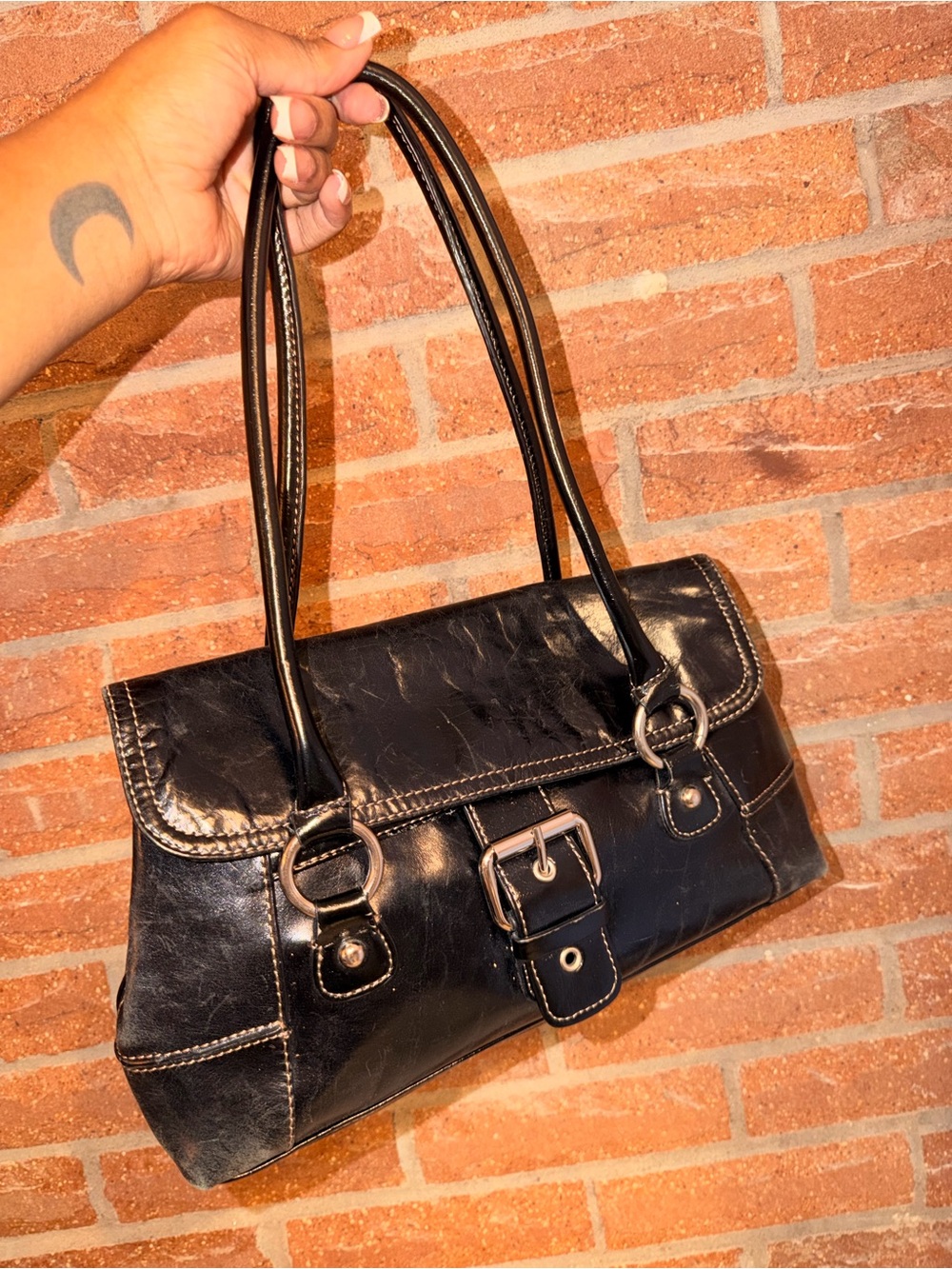 Giani Bernini Black Leather Buckle Shoulder Bag